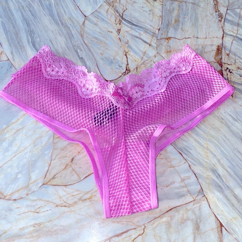 Victoria Secret‎ Very Sexy Lace-up Vintage Cheeky Lace Trim Satin Thong Panty M